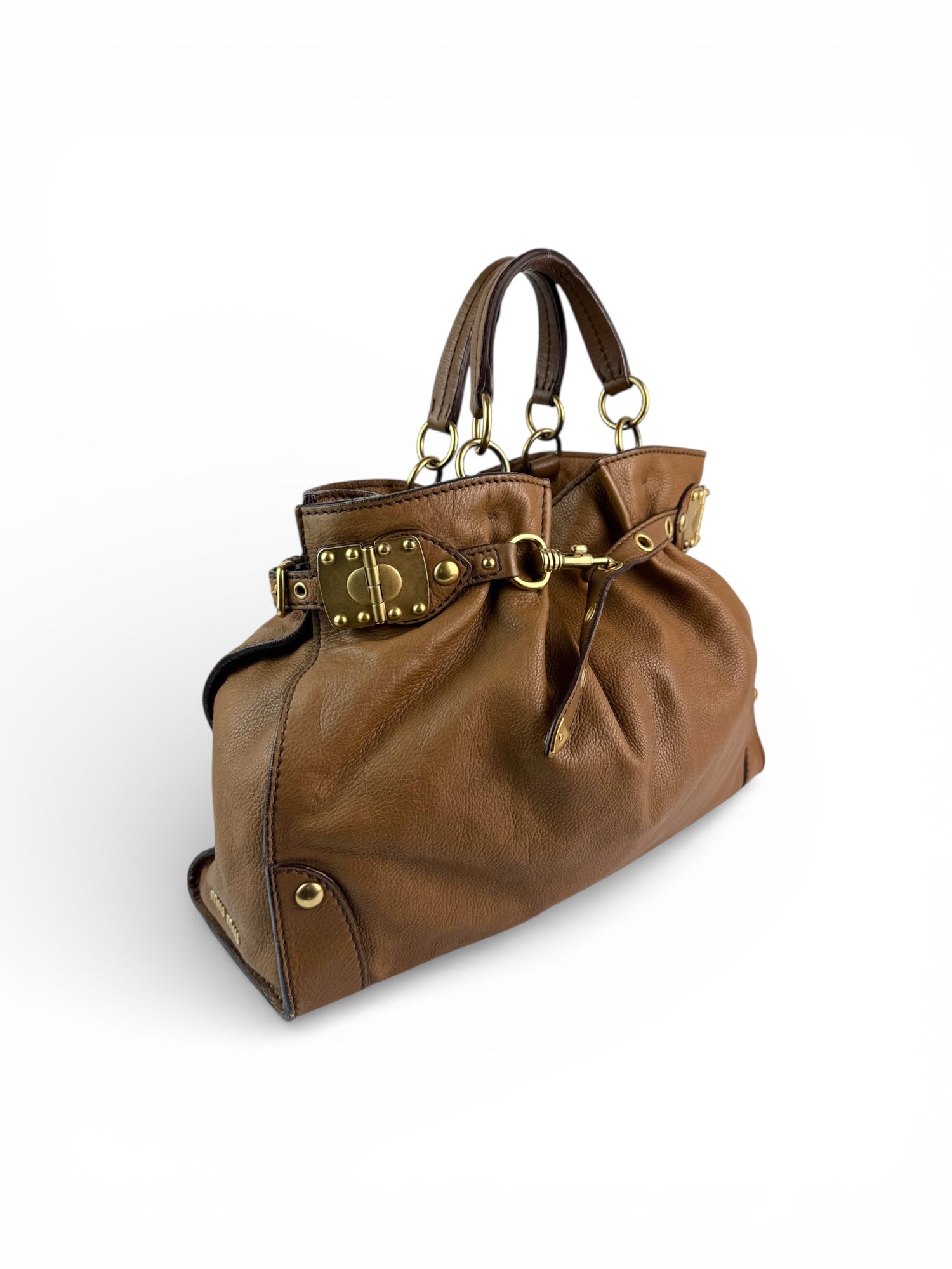 2010s Miu Miu Vitello Leather Large Buckle Handbag