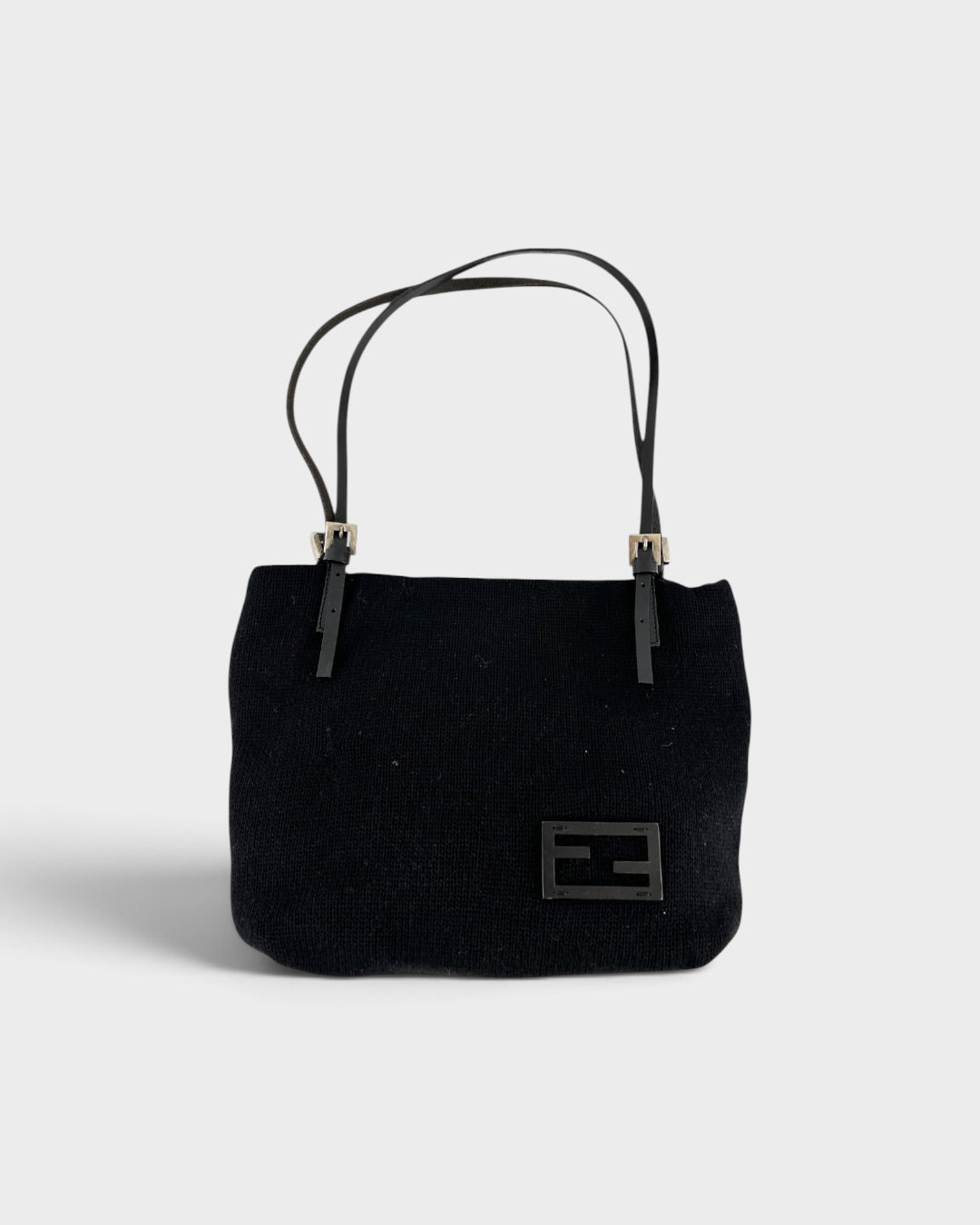 90s Fendi FF Black Knit Tote Bag