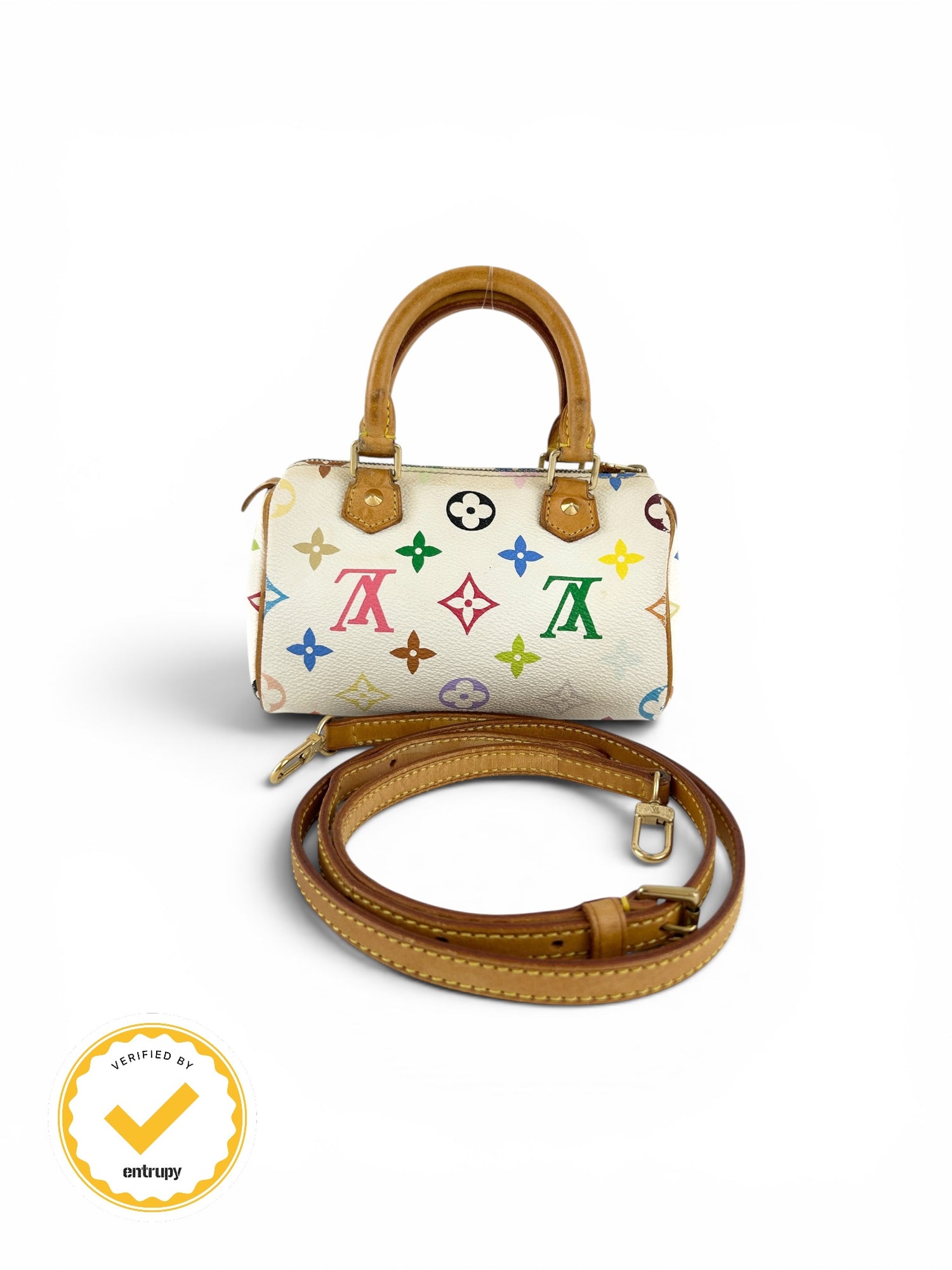 Vintage Louis Vuitton x Takashi Murakami Multicolour Nano Speedy Handbag with Extension Strap