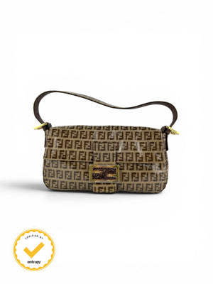 Vintage Fendi Zucca PVC Glitter Enamel Resin Baguette Shoulder Bag