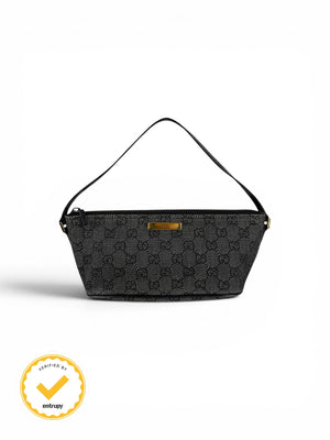 2000s Gucci Monogram Black/Grey Pochette Boat Bag