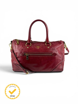 2010s Prada Vitello Shine Red 2Way Large Handbag