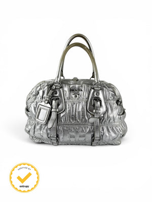 2010s Prada Tessuto Gaufre Silver Handbag