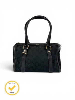 2000s Gucci Black Monogram Boston Handbag
