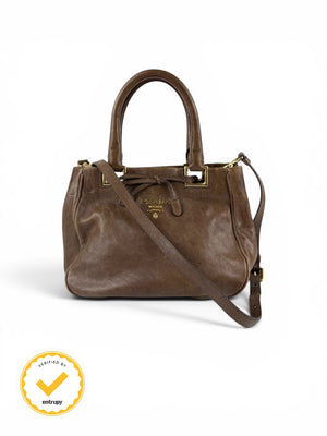2010s Prada Vitello Leather Bow 2Way Handbag