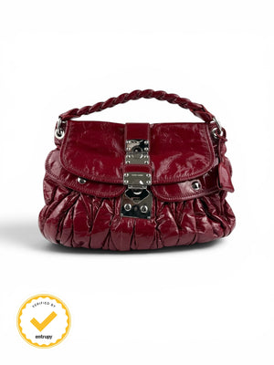 2010s Miu Miu Red Patent Leather Coffer Handbag