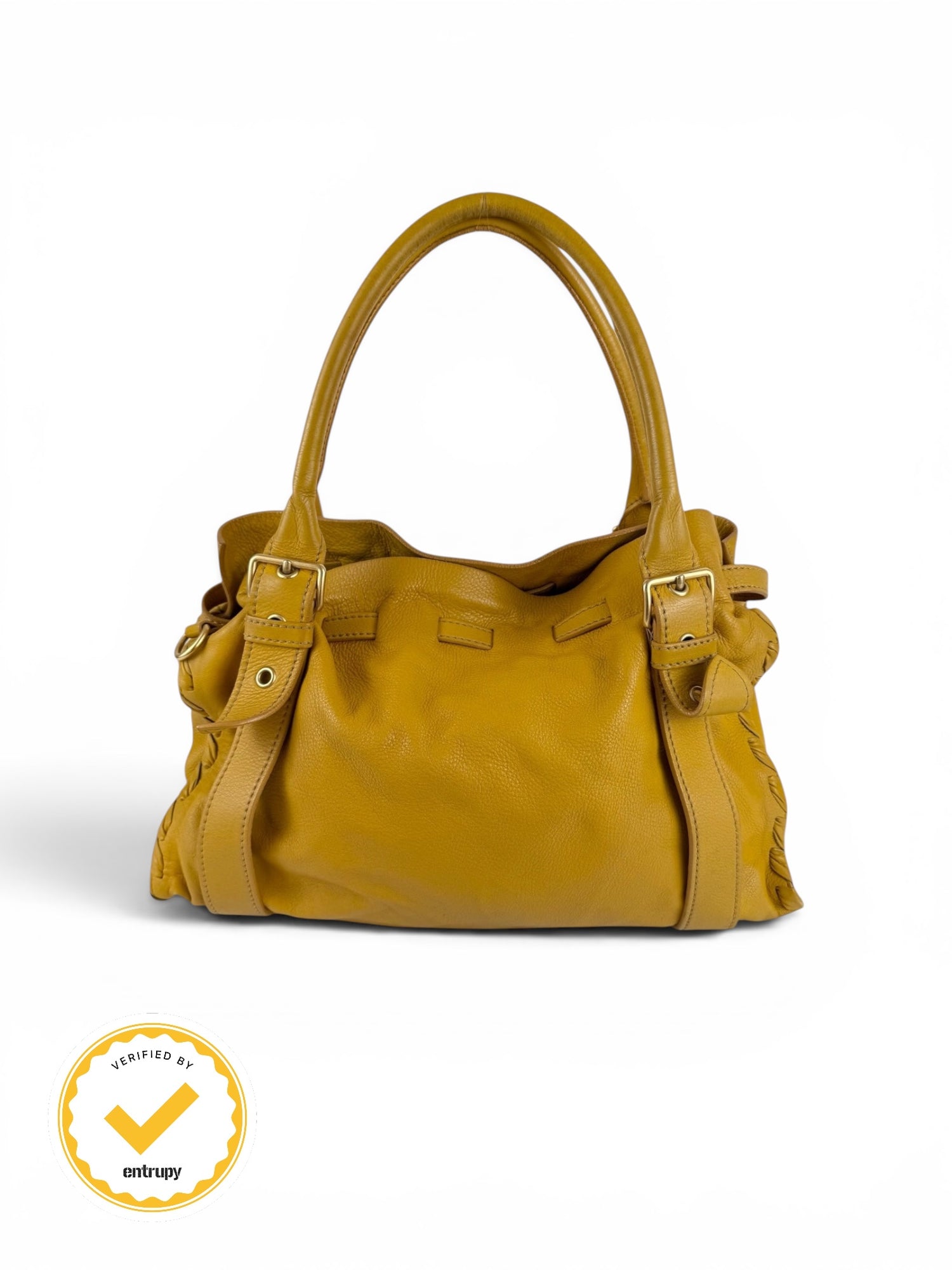 2010s Miu Miu Grained Leather Large Ruffle Handbag