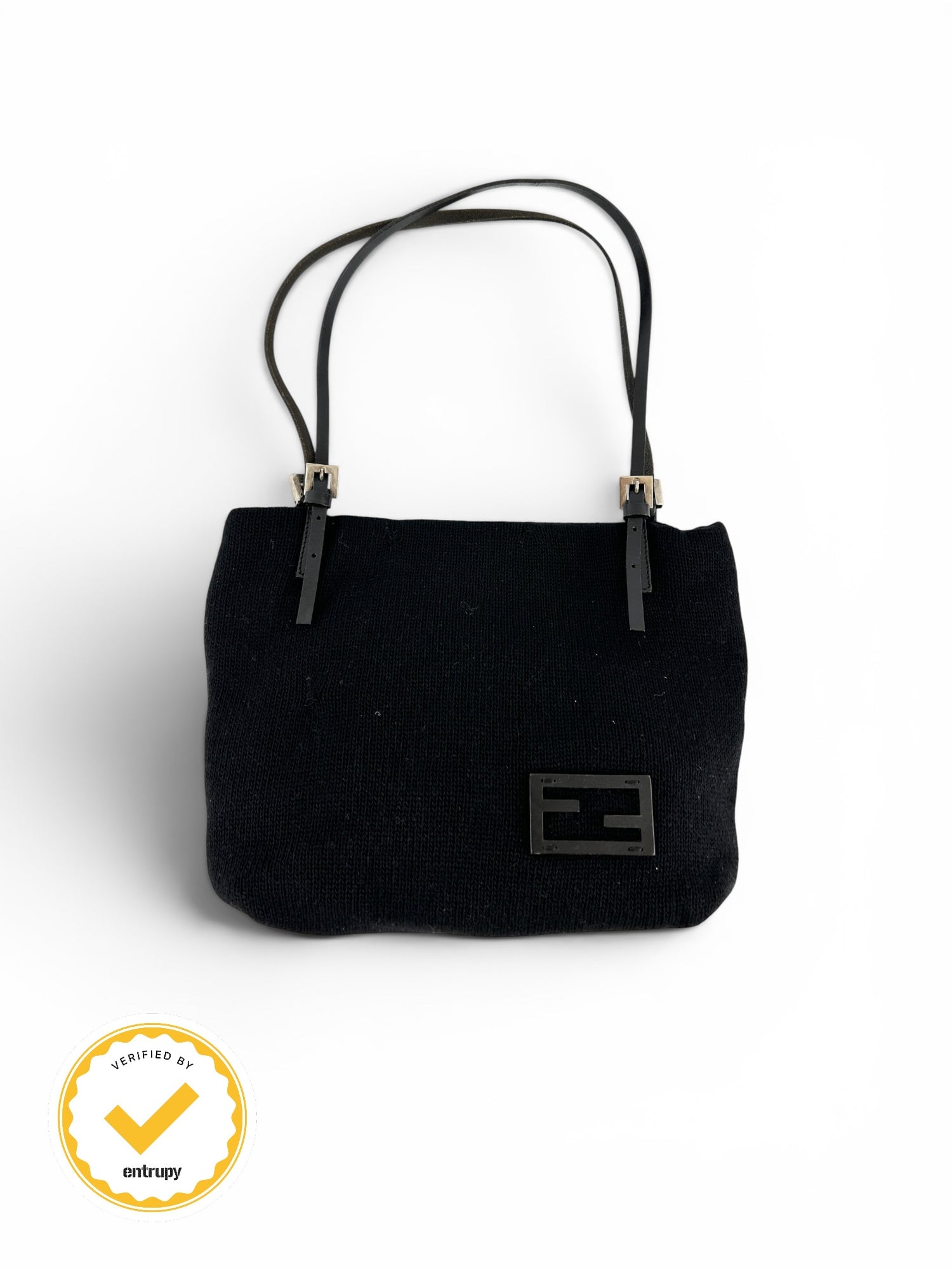 90s Fendi FF Black Knit Tote Bag