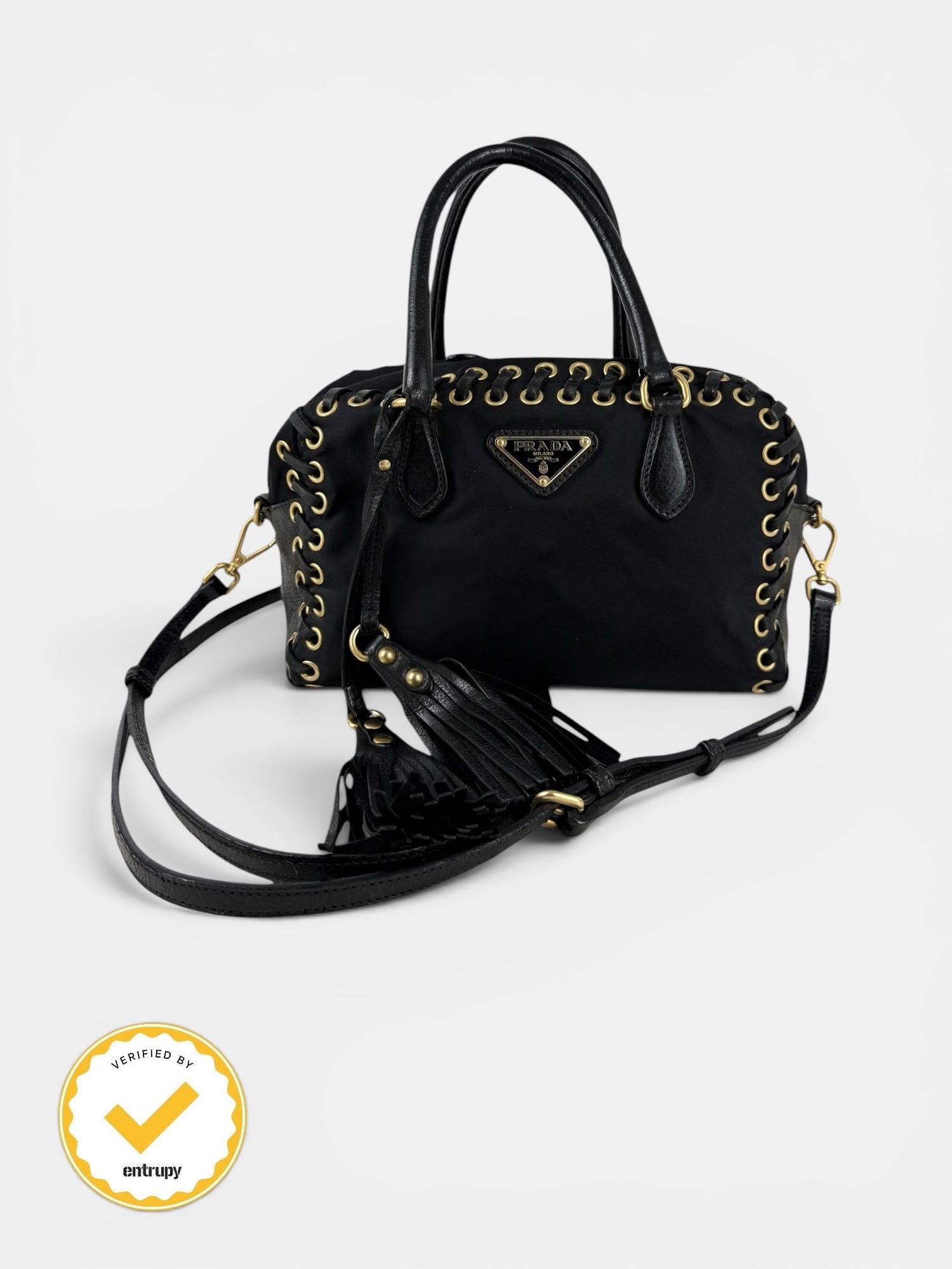 2000s RARE Prada Nylon Grommet Stitch 2Way Handbag