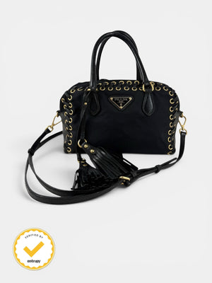 2000s RARE Prada Nylon Grommet Stitch 2Way Handbag