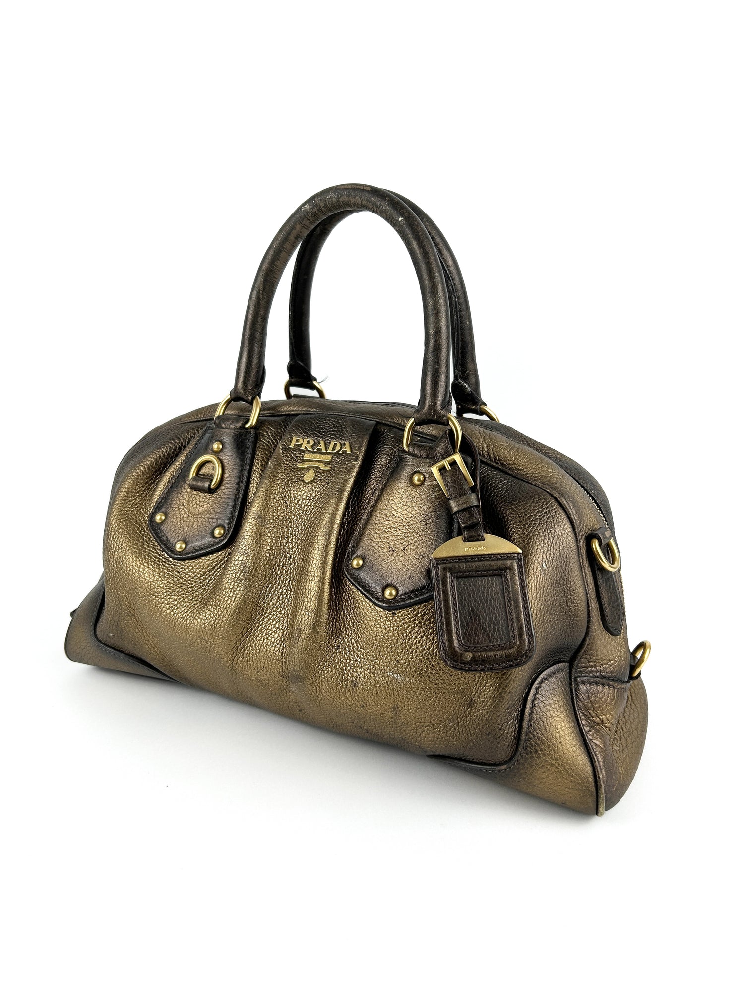 Vintage Prada Brown Cervo Antik Bowler Bag Bronze 2000s