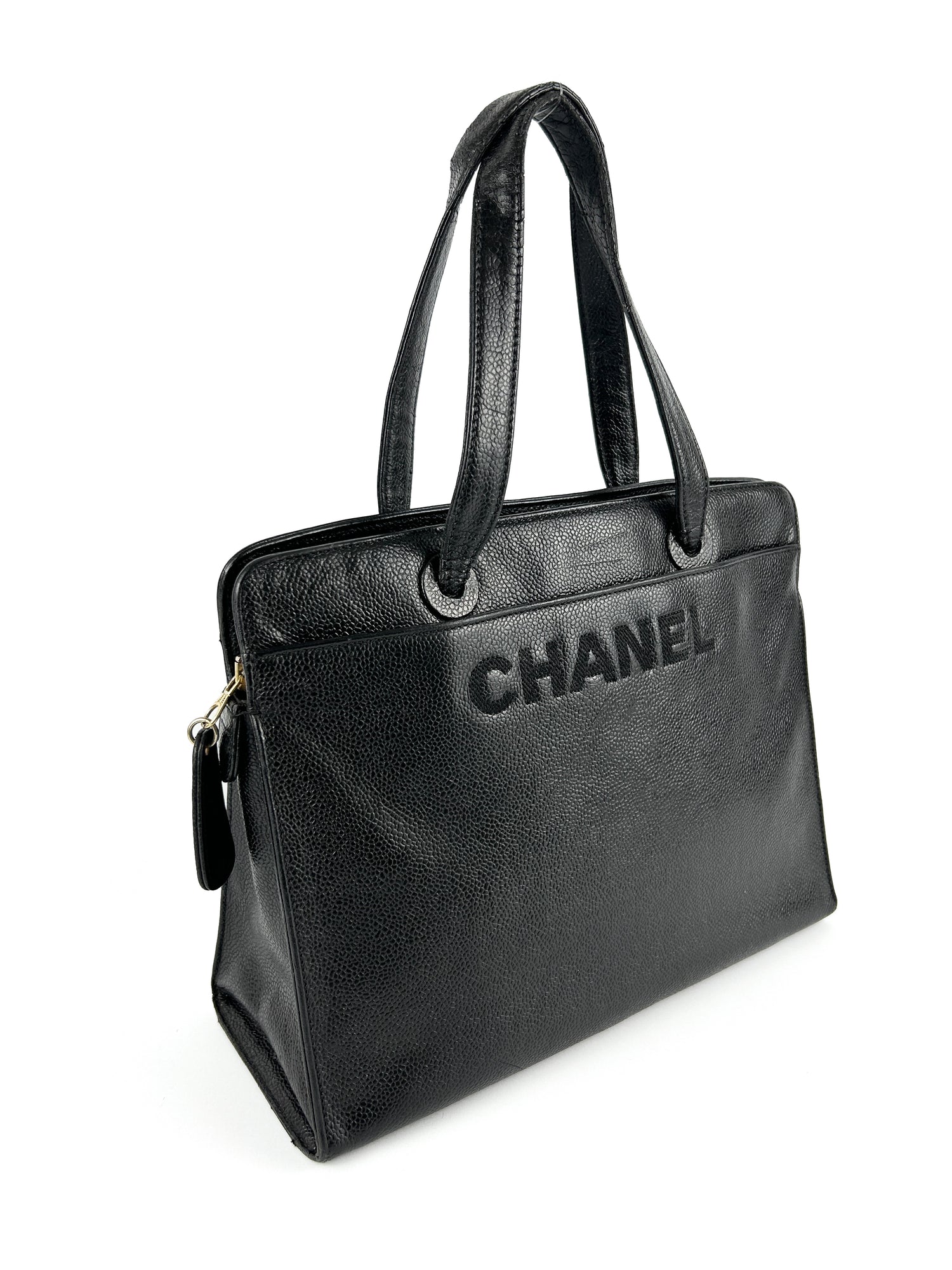 Vintage Chanel Black Caviar Leather Petite Tote Bag (1997-1999)