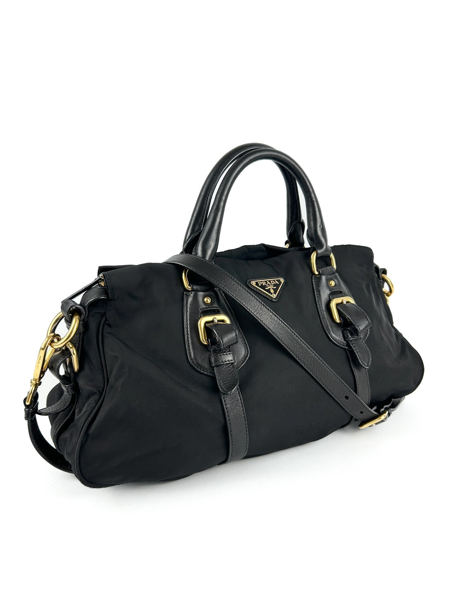 Prada Tessuto Nylon Black Satchel Handbag (with extension strap)