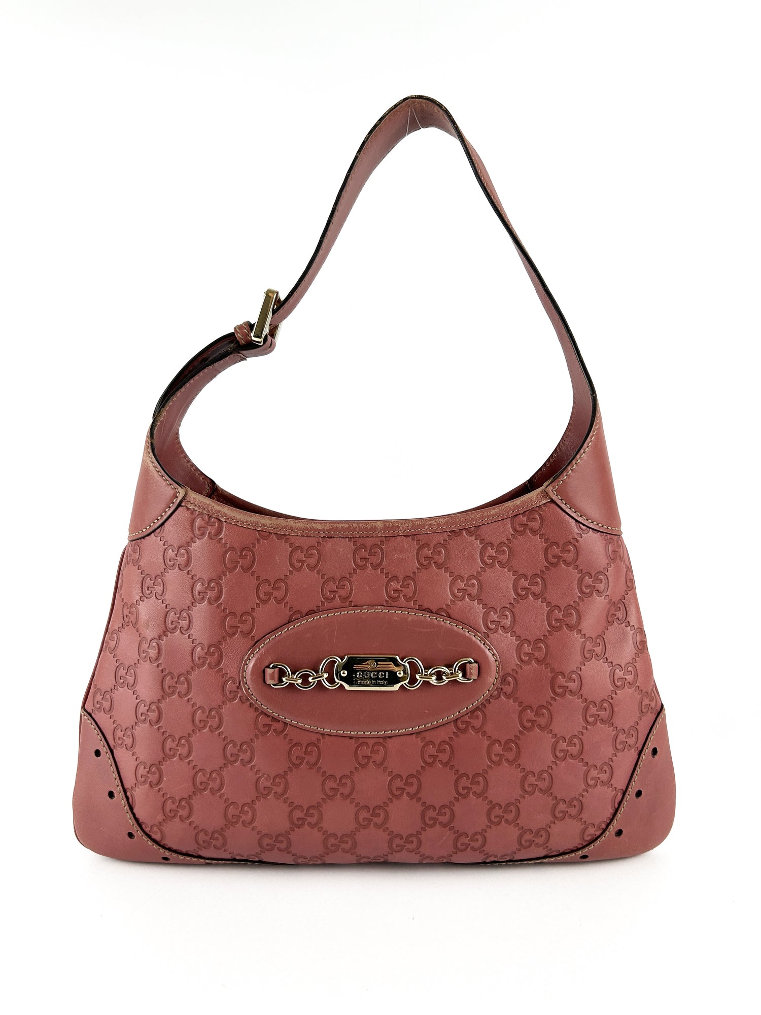 Vintage Gucci Monogram Pink Leather Punching Jackie Hobo Handbag