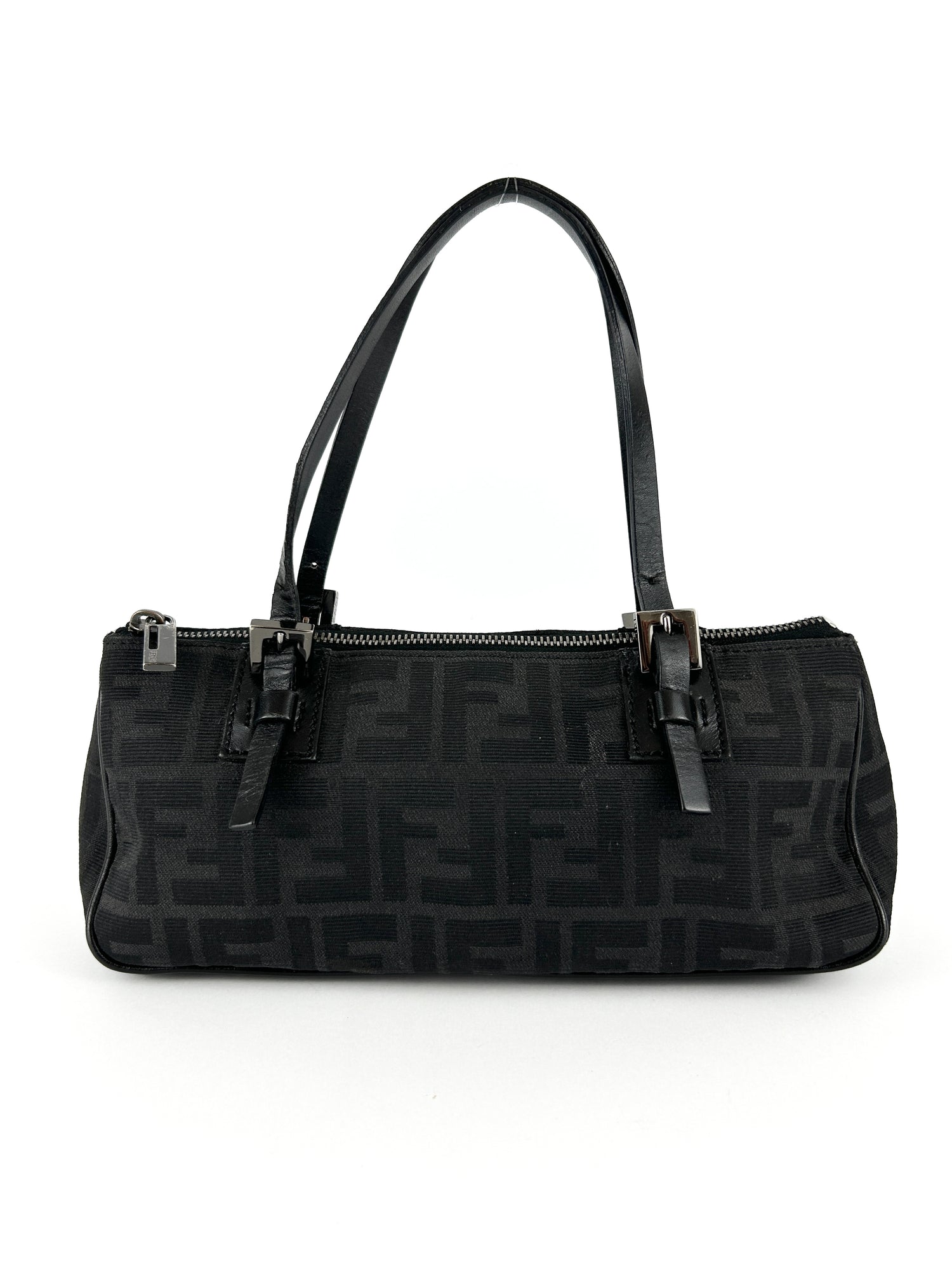 Vintage Fendi Zucca Black Mini Barrel Shoulder Bag