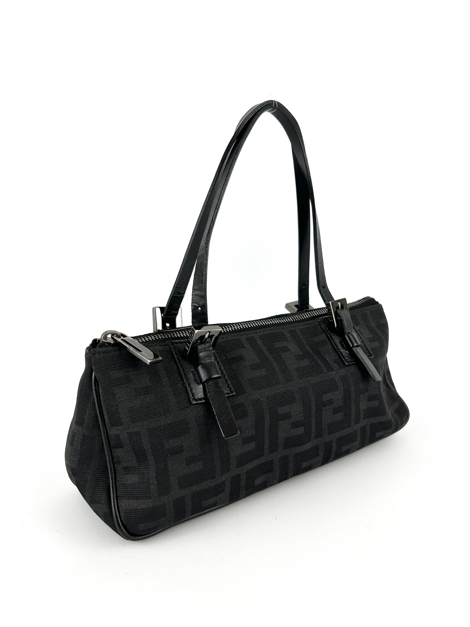 Vintage Fendi Zucca Black Mini Barrel Shoulder Bag