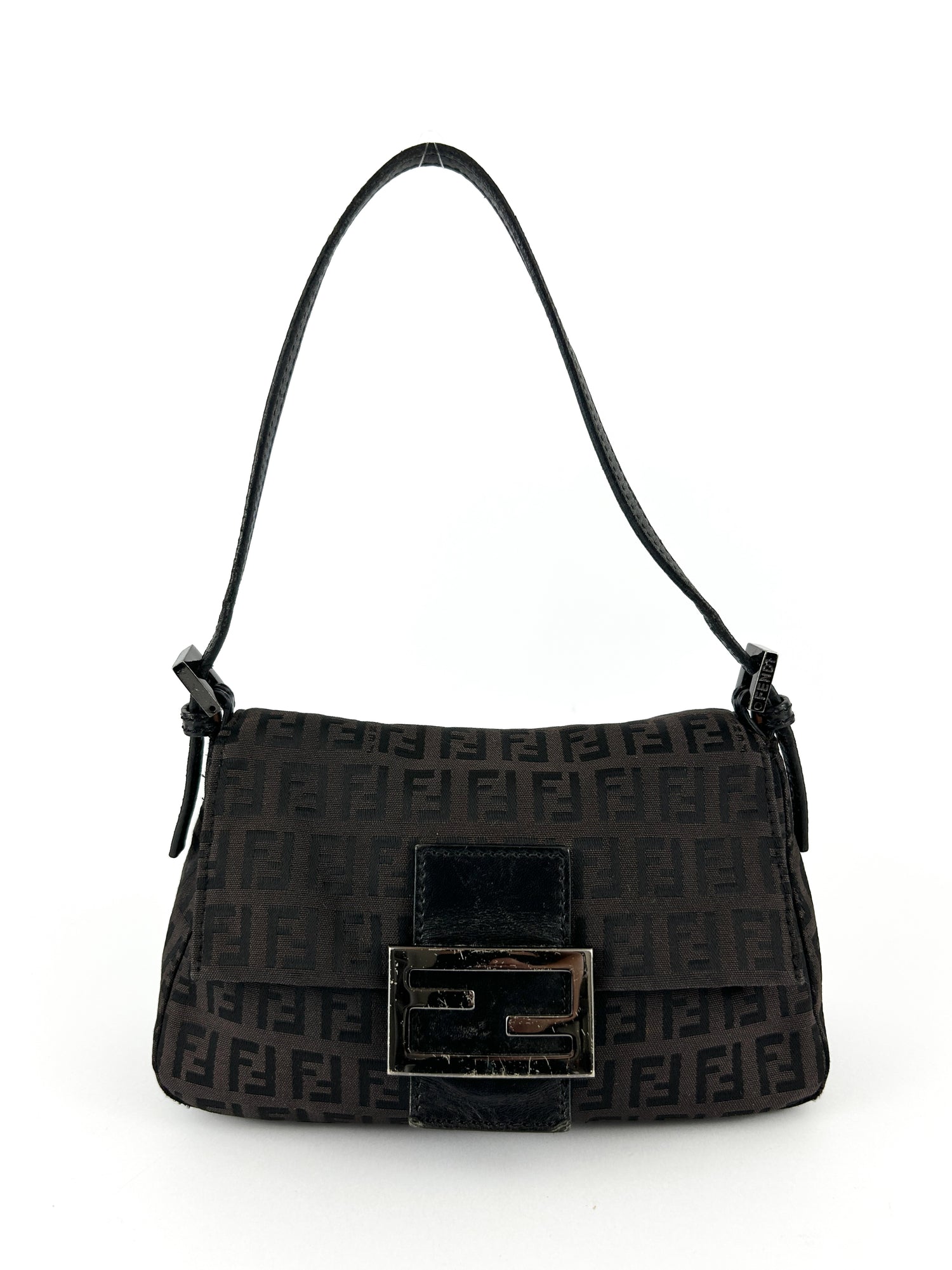 Vintage Fendi Zucca Brown Mini Baguette Shoulder Bag