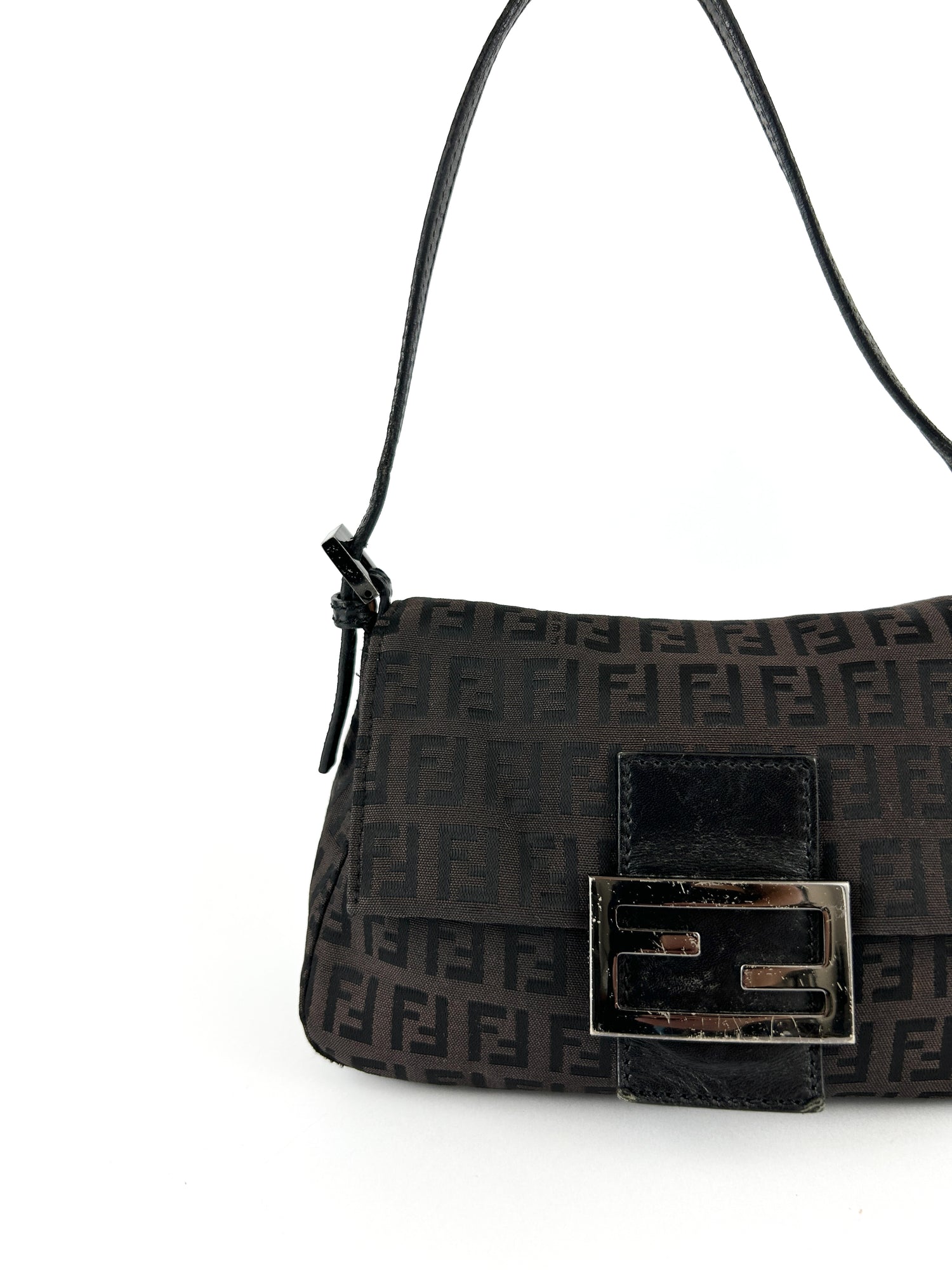 Vintage Fendi Zucca Brown Mini Baguette Shoulder Bag