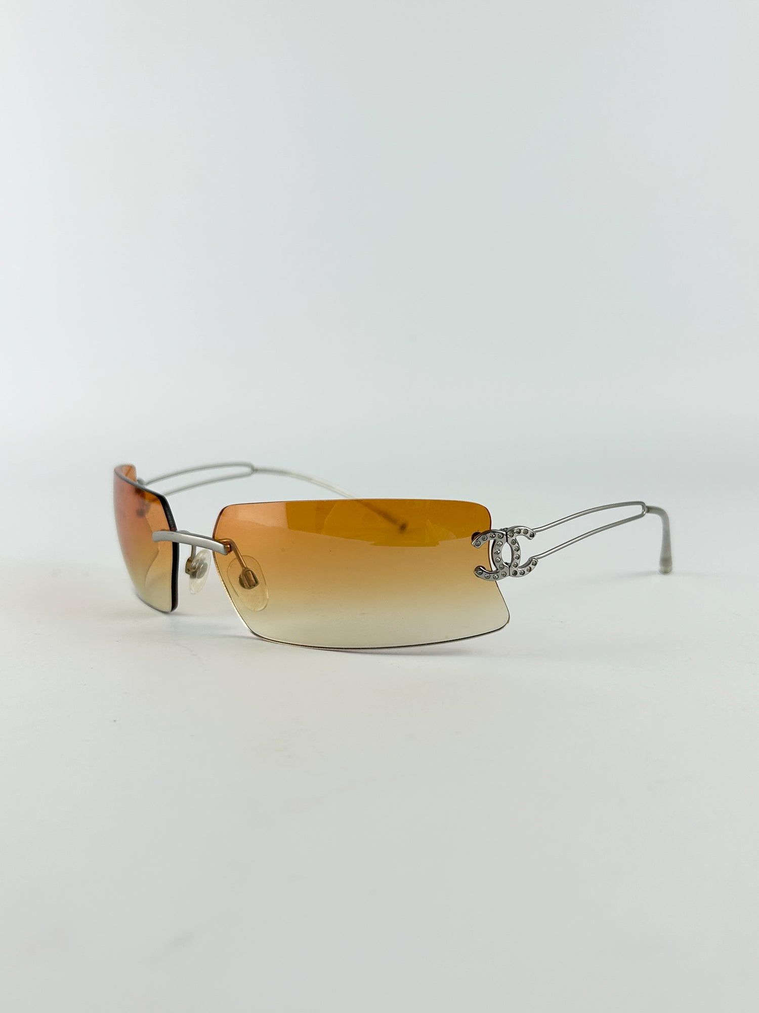 Vintage 2000s Chanel Rimless Diamanté Sunglasses (Orange)