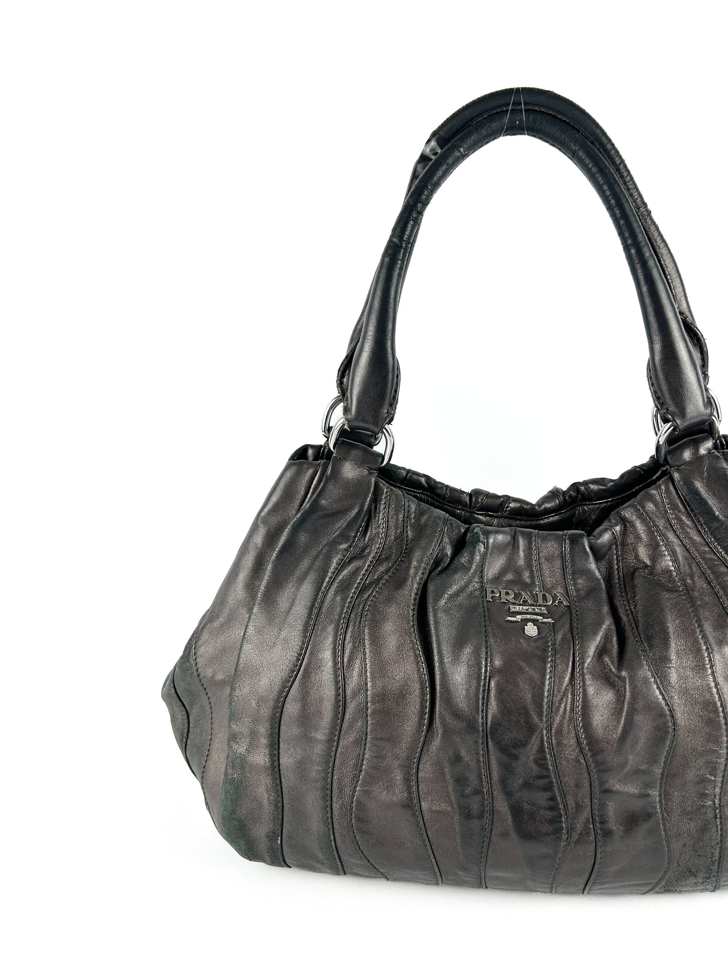 Vintage Prada Tessuto Nappa Waves Dark Brown Hobo Bag 2000s