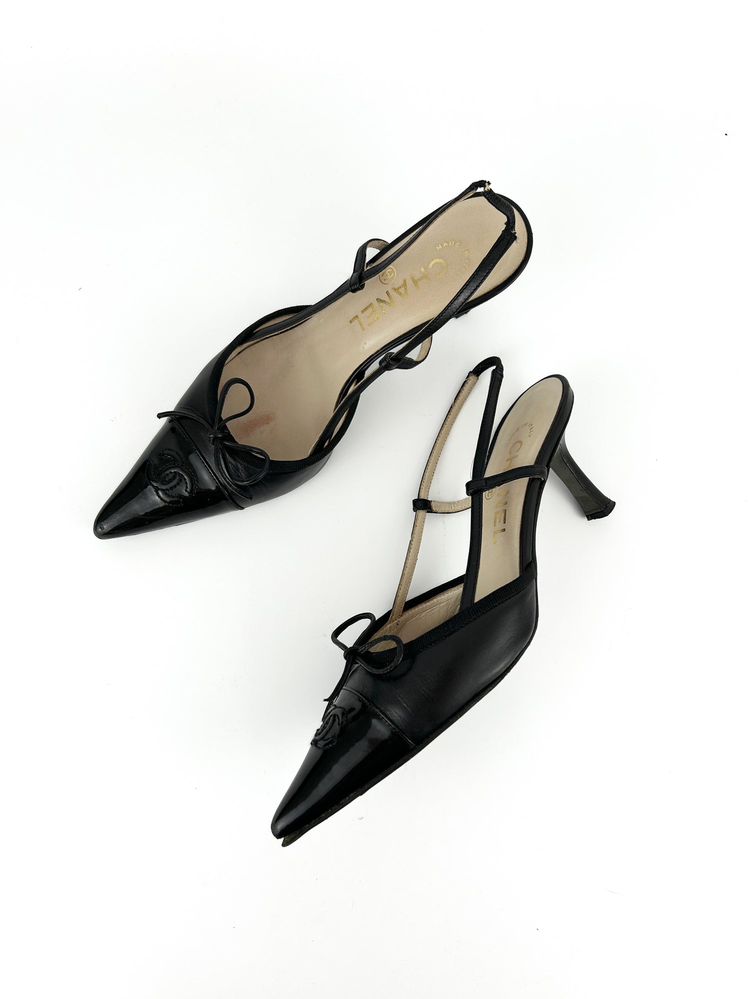 Vintage Chanel CC Slingback Kitten Heels