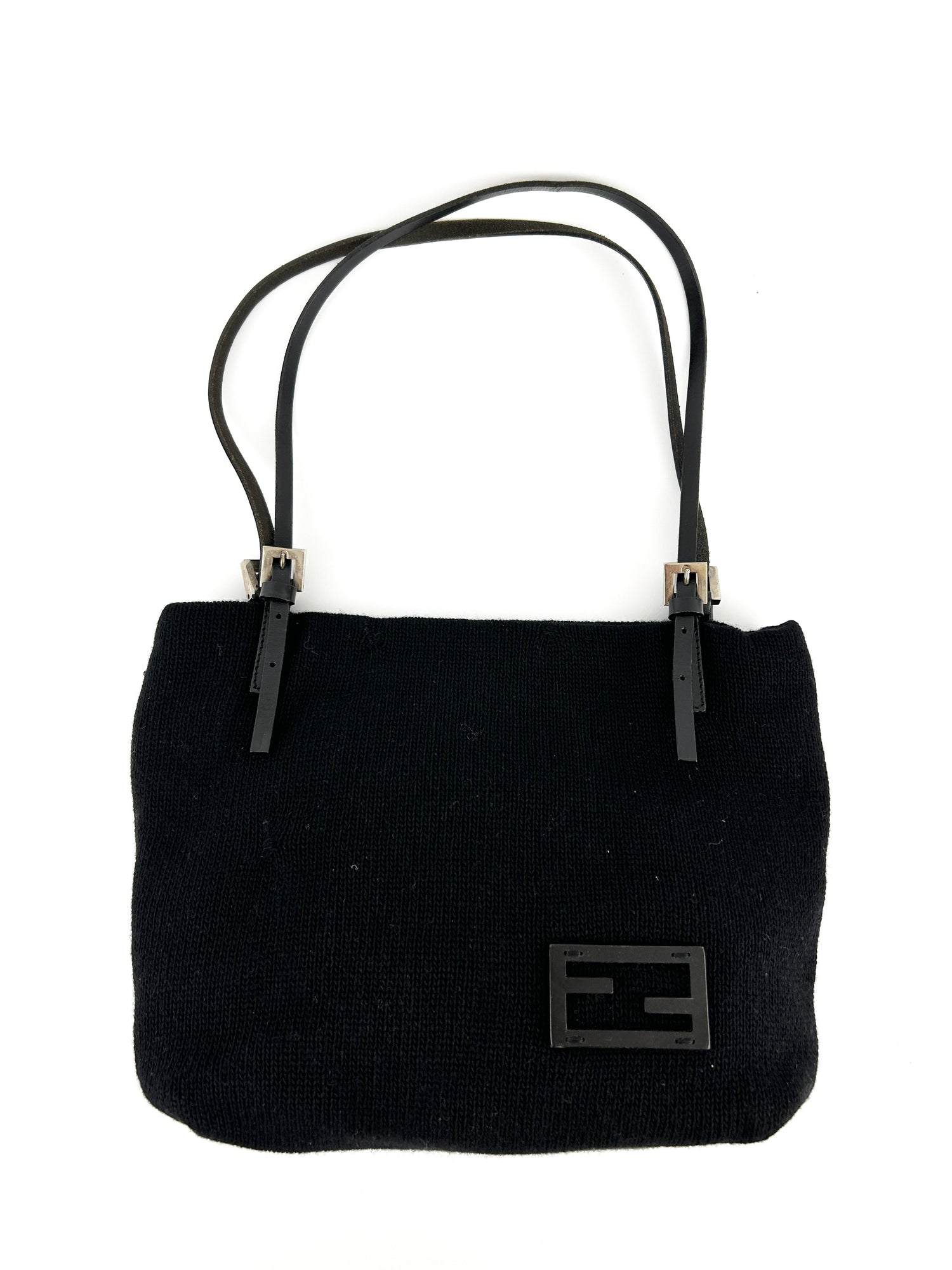 Vintage Fendi FF Black Knit Tote Bag