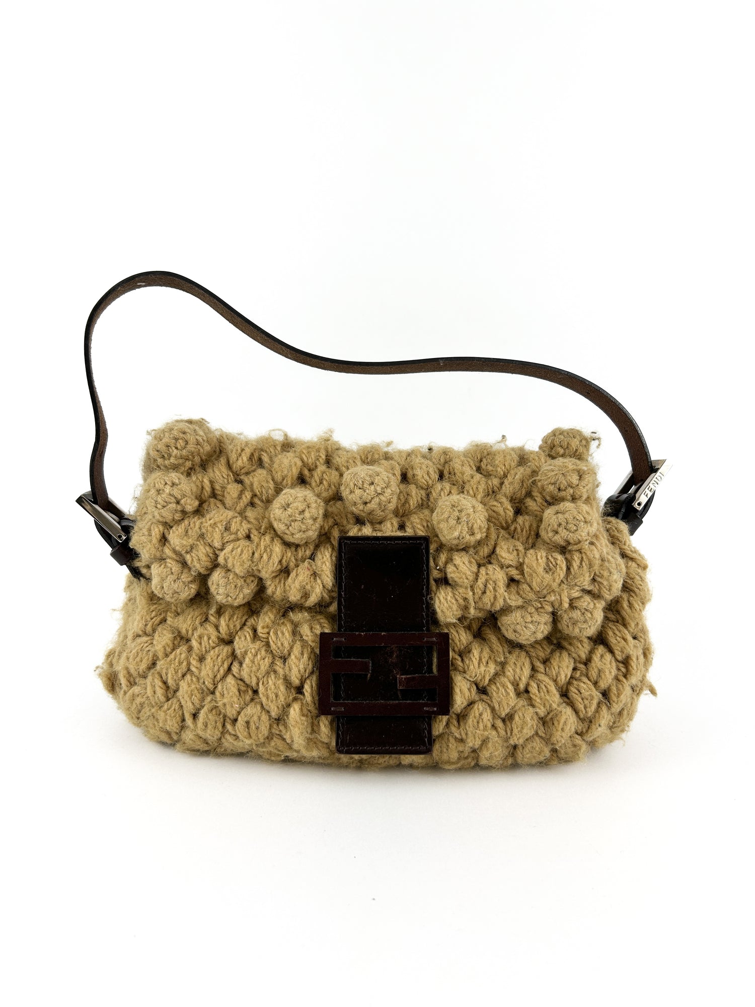 Vintage Fendi Crochet Knit Baguette Shoulder Bag 90s