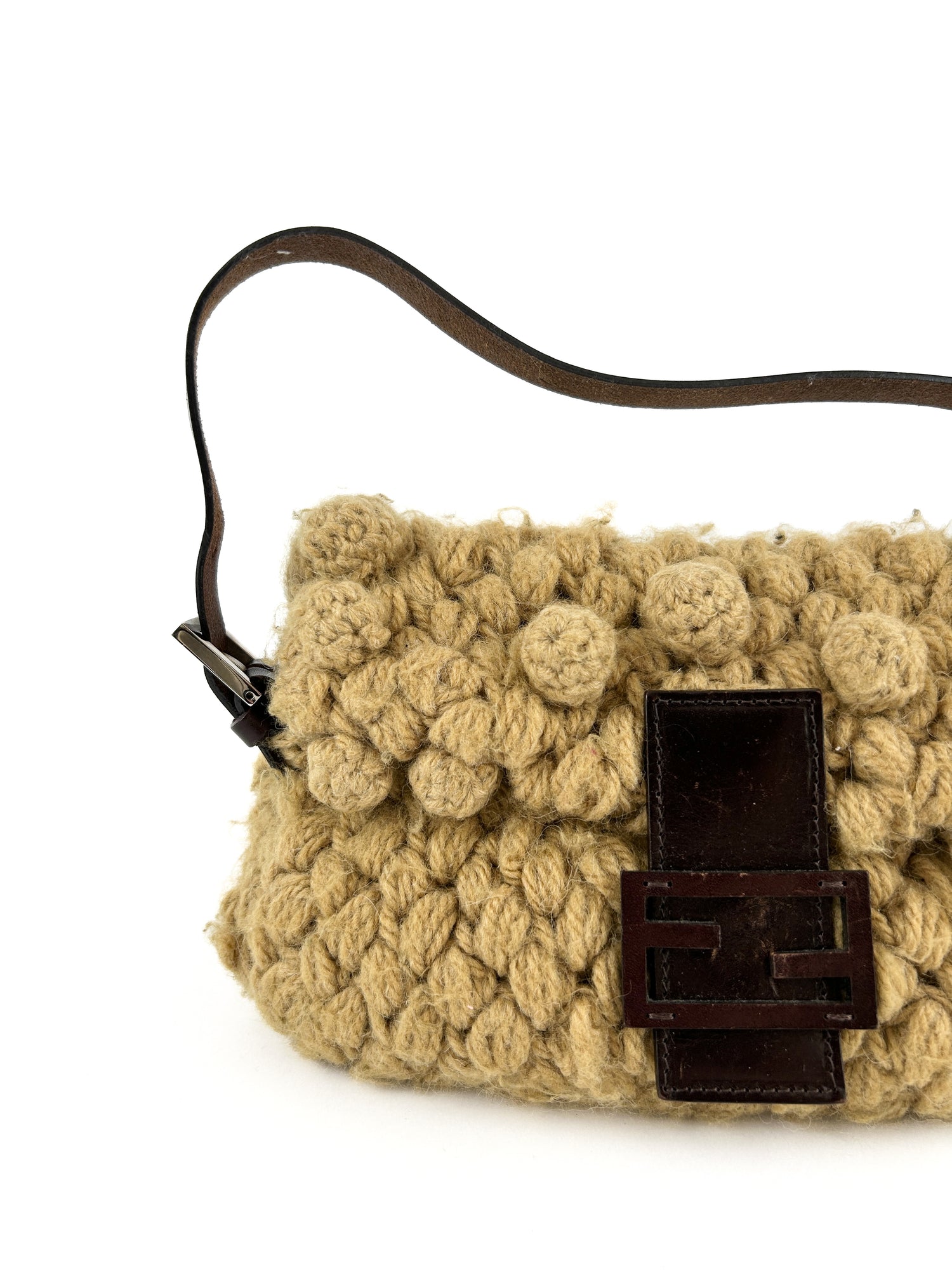 Vintage Fendi Crochet Knit Baguette Shoulder Bag 90s
