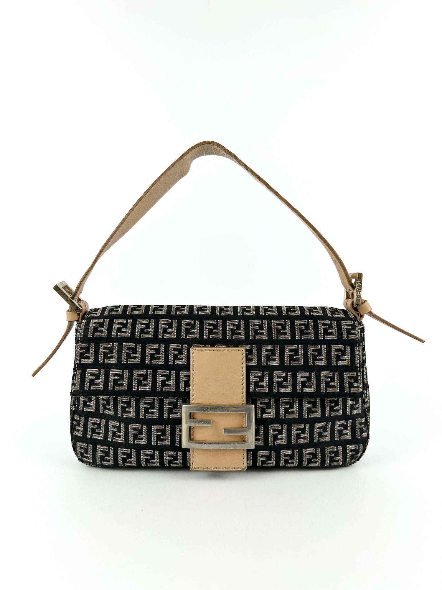 Vintage Fendi Zucca Baguette Shoulder Bag 90s (Black/Cream)