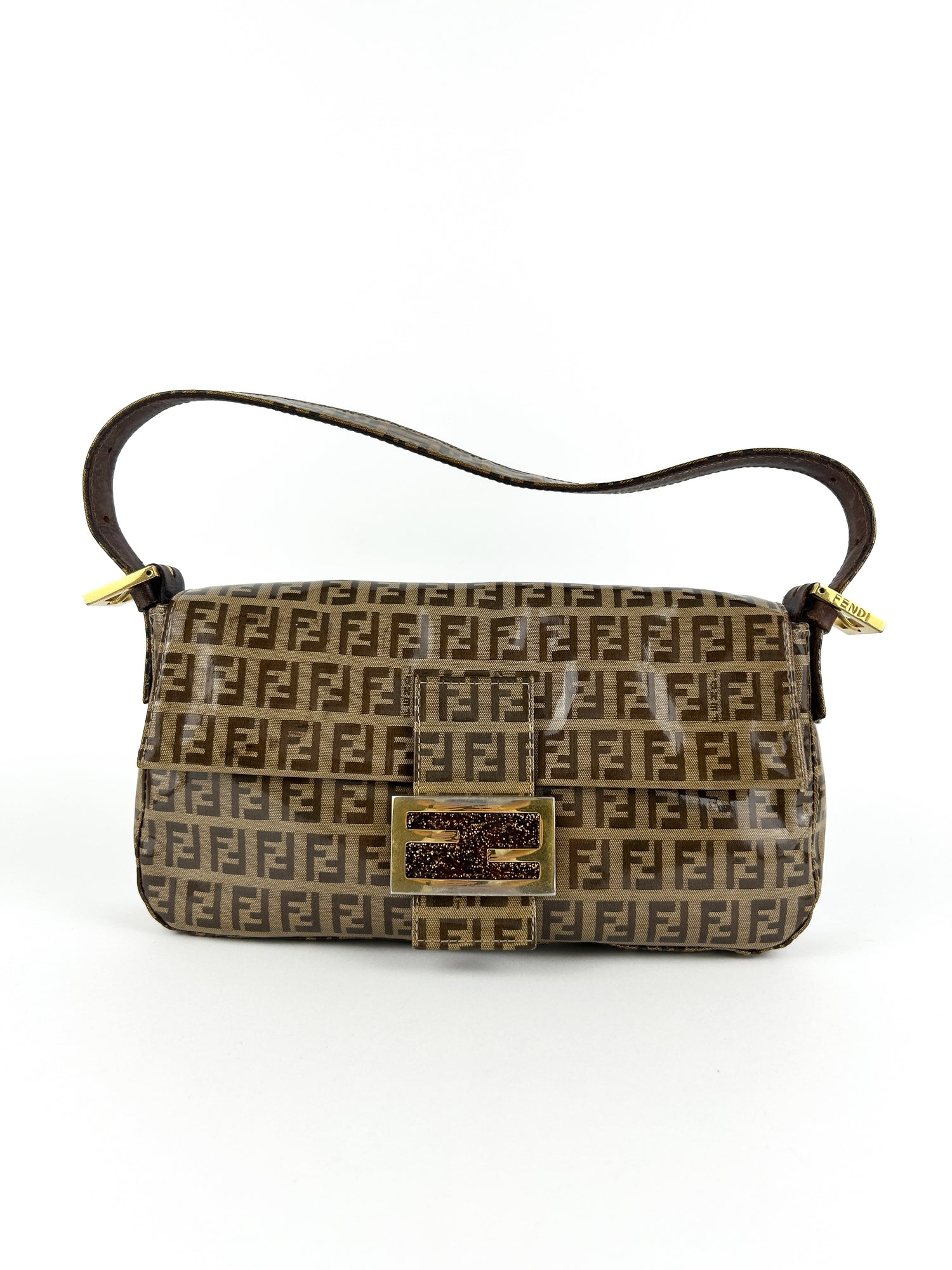 Vintage Fendi Zucca PVC Glitter Enamel Resin Baguette Shoulder Bag