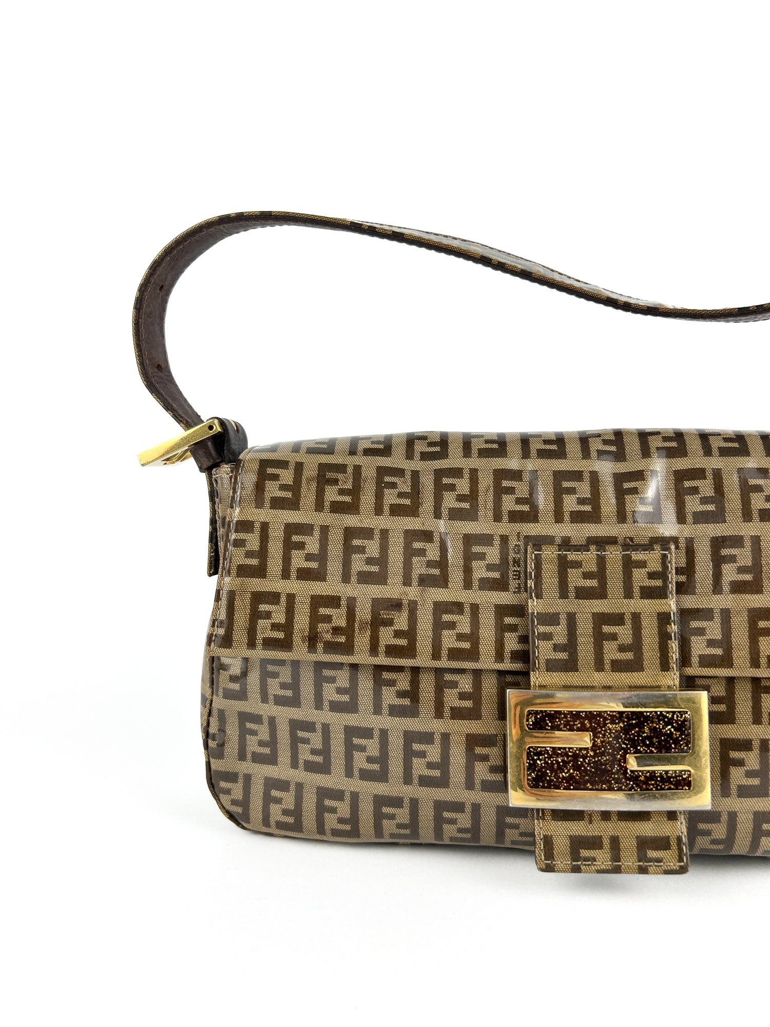 Vintage Fendi Zucca PVC Glitter Enamel Resin Baguette Shoulder Bag