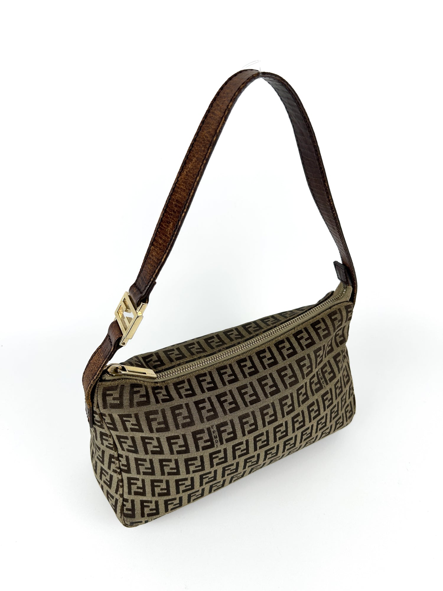 Vintage Fendi Zucca Buckle Shoulder Bag 90s