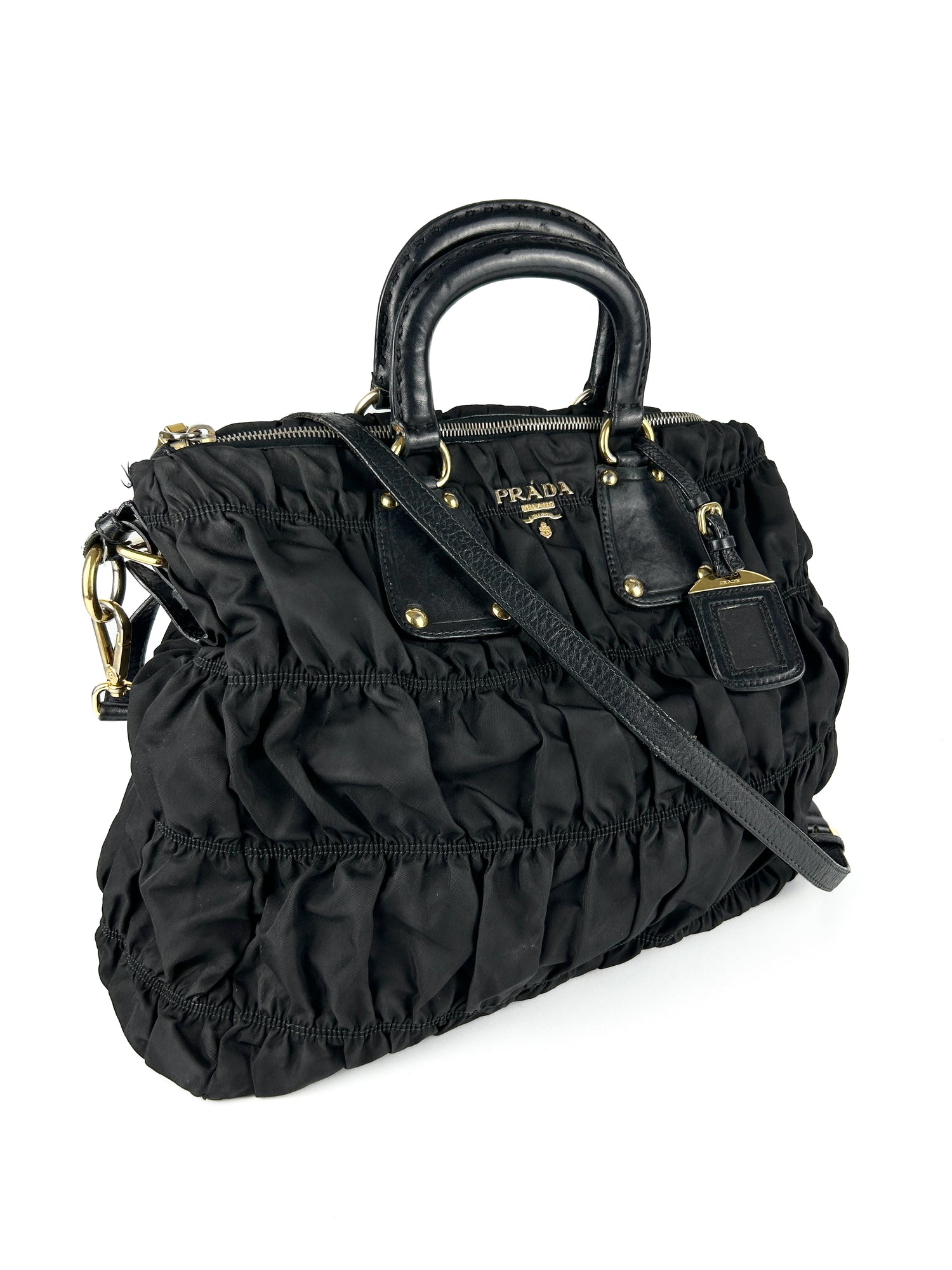 Vintage Prada Nylon Tessuto 2way Black Satchel Bag 2000s
