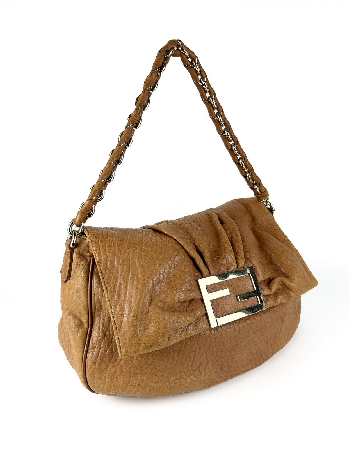 2000s Fendi Burnt Brown Mia Chain Shoulder Bag