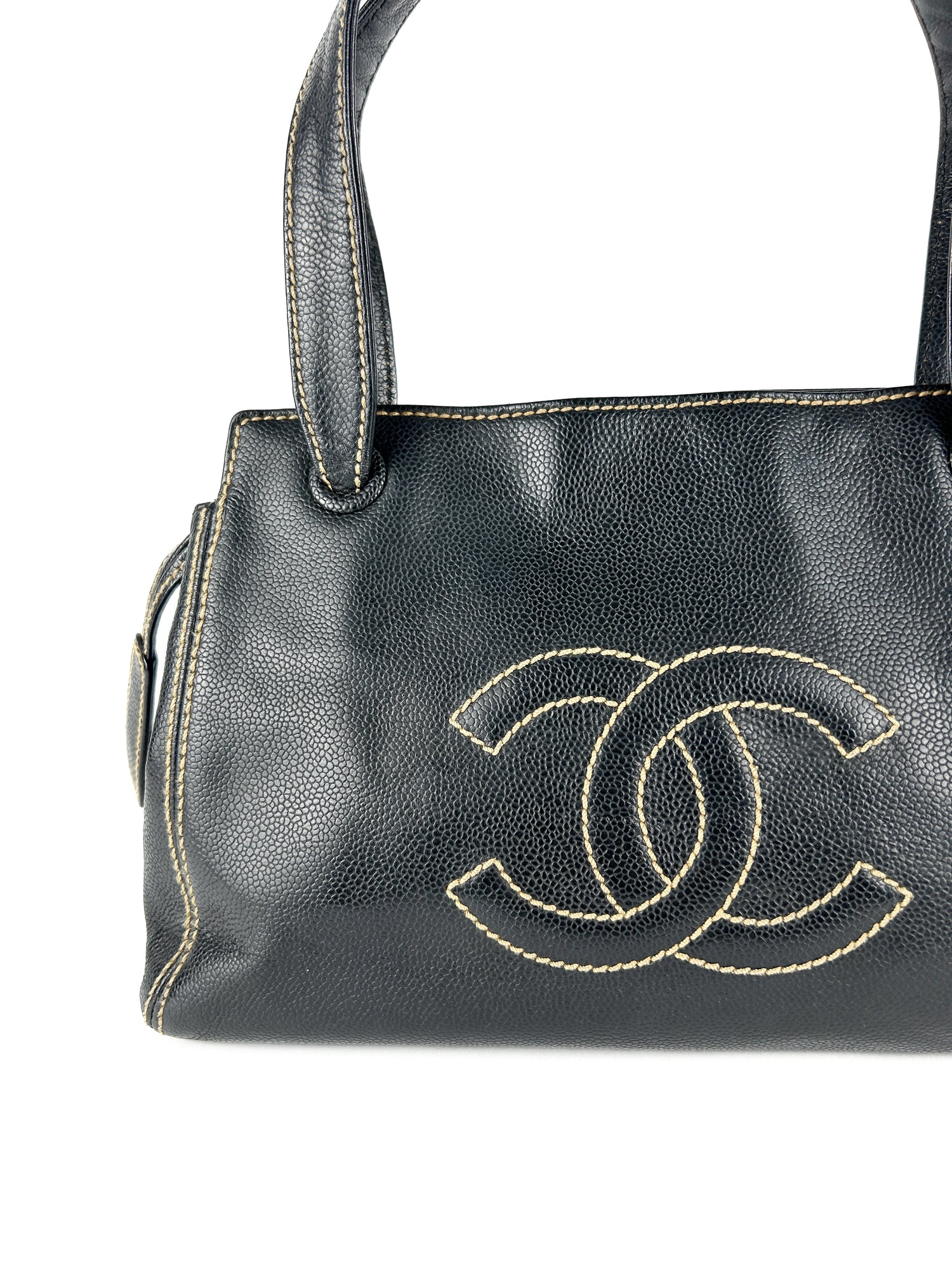 Vintage Chanel Black Caviar Leather Surprise CC Stitch Shoulder Bag (2004/2005)