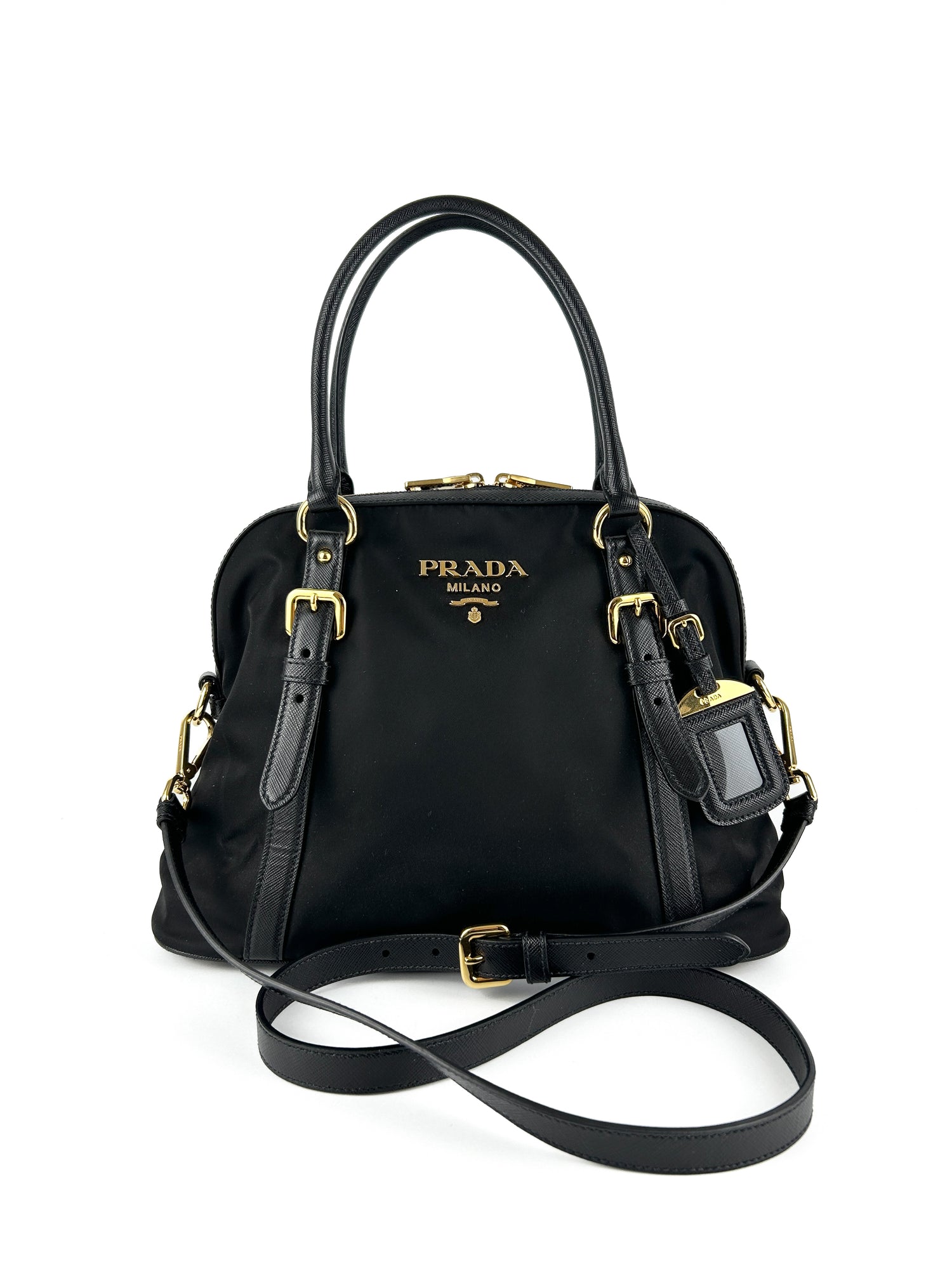 Prada Tessuto Nylon Saffiano Black 2Way Handbag